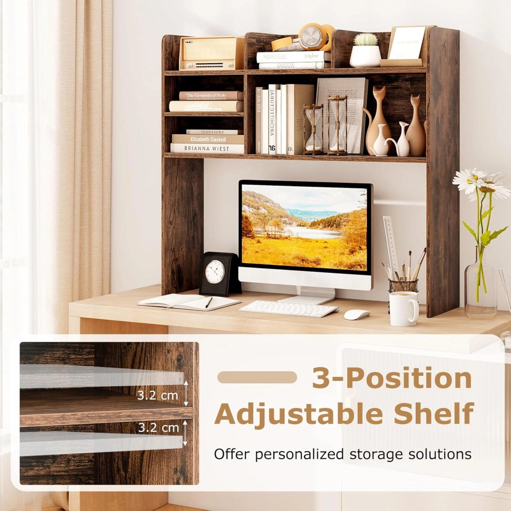 Libreria per schermo del computer, organizzatore in legno con 6 ripiani, scaffale a 3 livelli con 2 dispositivi anti-ribaltamento per ufficio a casa (marrone)
