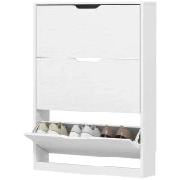 Scarpiera Slim a 3 Cassetti Ribaltabili con Intaglio Inferiore, in Legno, 80x17x108 cm, Bianco