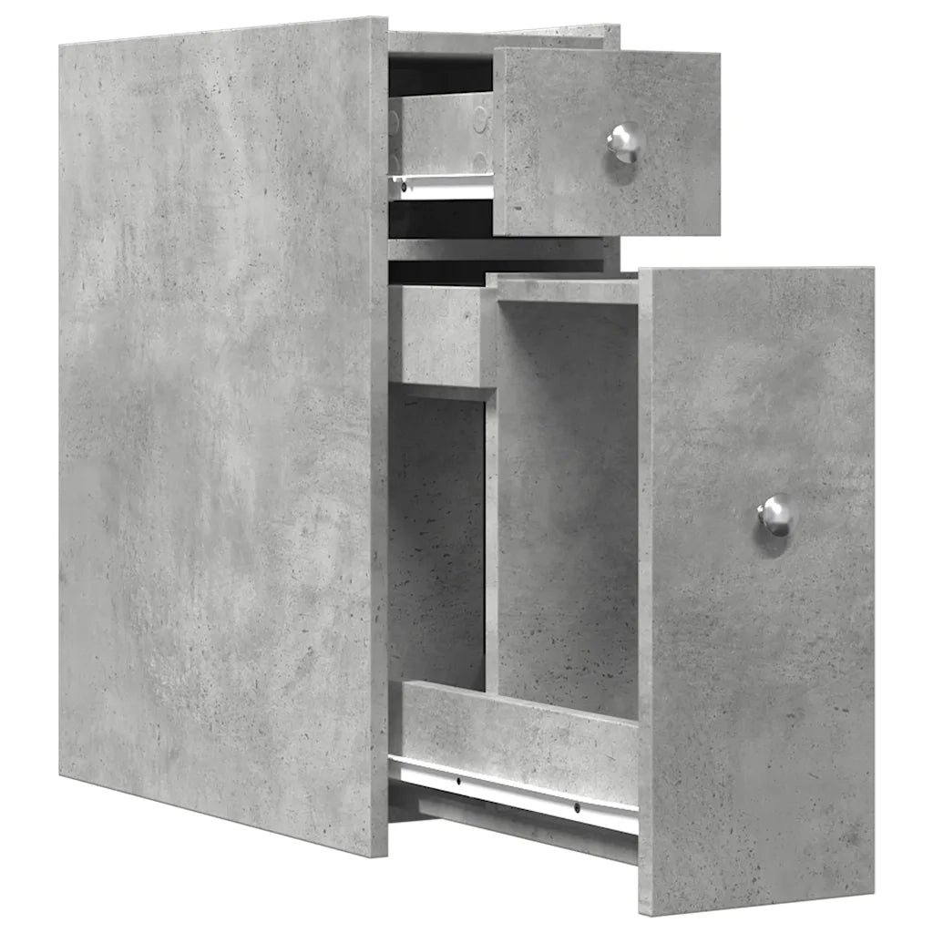 Armadietto da Bagno Stretto con Ruote Grigio Cemento Truciolato 855289