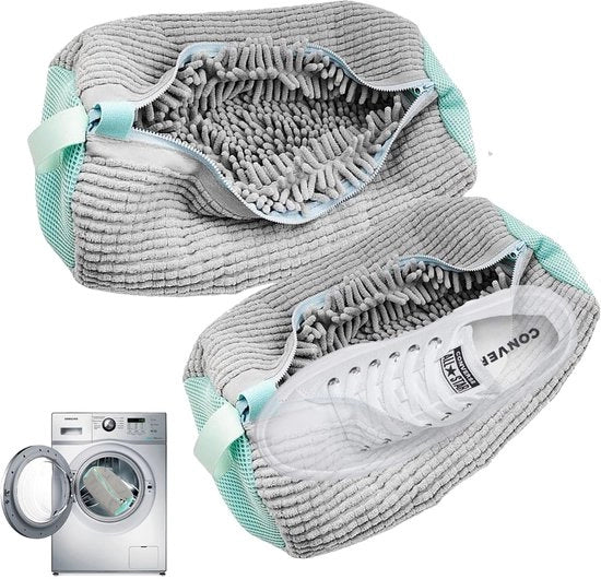 Set di due sacchetti per lavatrice per pulire scarpe, con chiusura a rilascio rapido e imbottitura in piuma, per sneaker e tenniscalcio