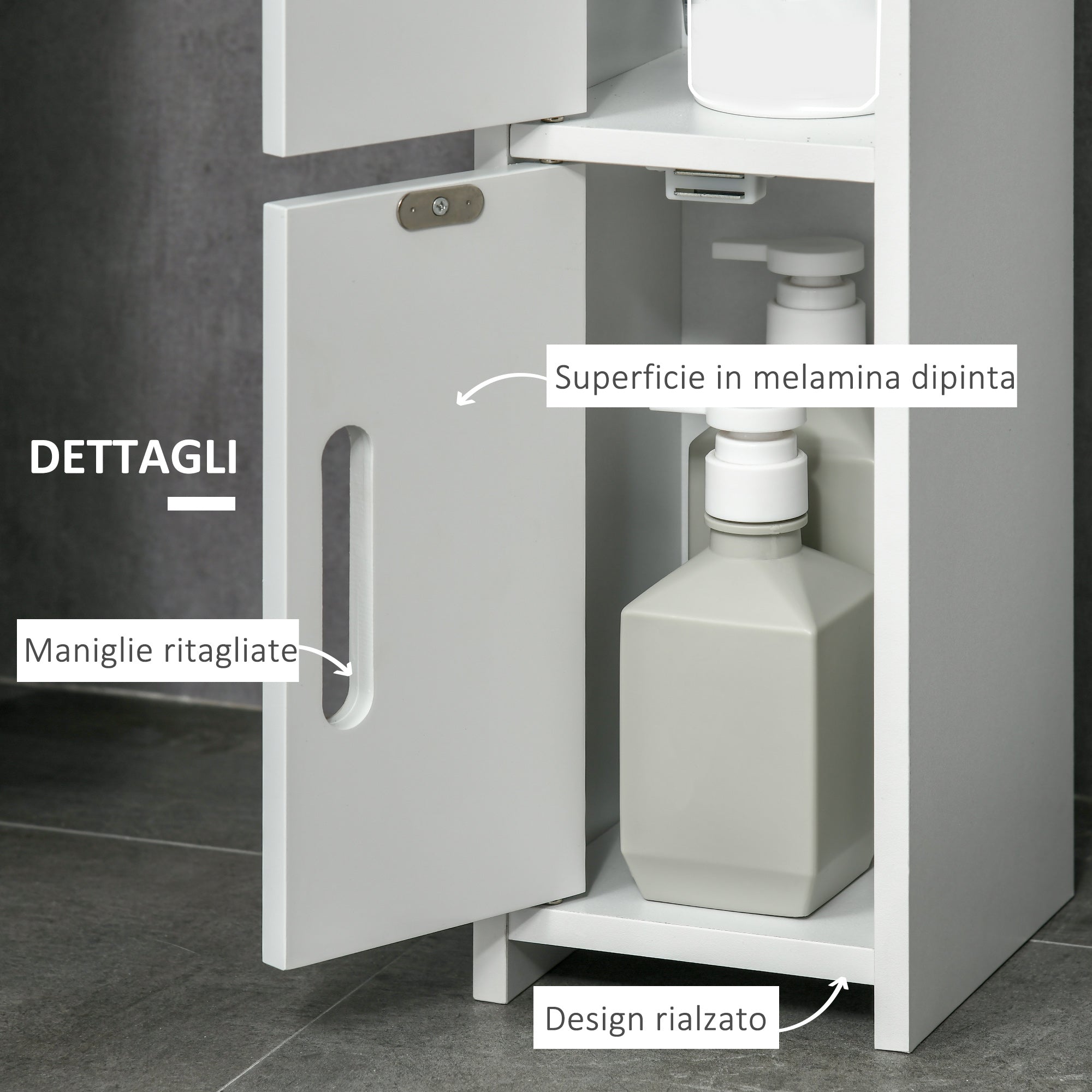 Mobile a Colonna con Mensole e Armadietti 15x17x120 cm in MDF e Legno Truciolare Bianco