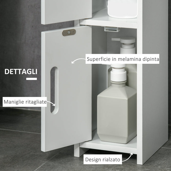 Mobile a Colonna con Mensole e Armadietti 15x17x120 cm in MDF e Legno Truciolare Bianco