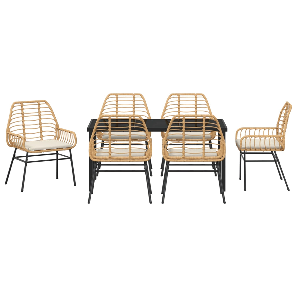 Set da Pranzo da Giardino 7 Pezzi con Cuscini Marrone in Polyrattan