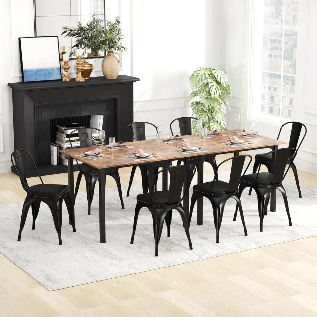 Set di 4 sedie da pranzo impilabili, da cucina, da bistrò, con schienale rimovibile, imbottite, da soggiorno, da pranzo, in metallo, portata 150 kg, 44 x 53 x 84 cm (nero)