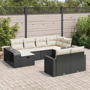 Set Divani da Giardino 10pz con Cuscini in Polyrattan Nero