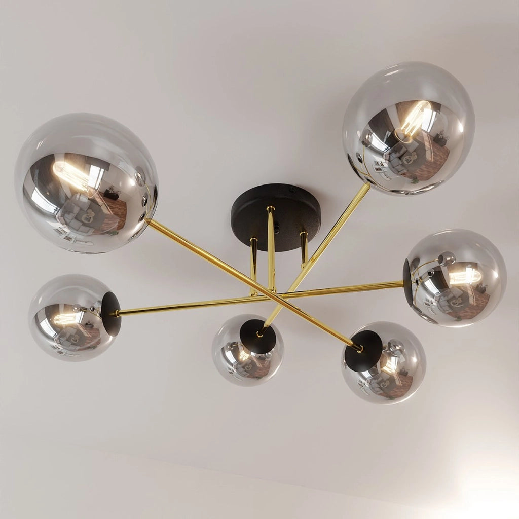 Lampada a sospensione Magnum in acciaio oro e vetro grafite