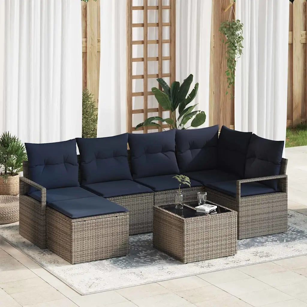 Set di divani con cuscino 7 pcs Grigio polyrattan