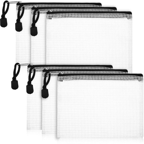Nette con cerniera, formato A6, retino, cartellino, tas di plastica con cerniere PVC per organizzazione, sacchetti di plastica per materiali scolastici e uffici, 6,5 x 4,9 pollici (6 pezzi)