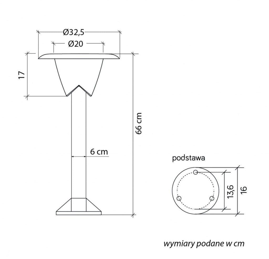 Lampada da giardino a palo BIANCA IP65 66 cm 1xE27 nera