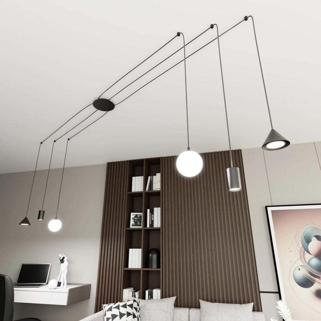 Lampada a sospensione Fuji in acciaio nero opaco