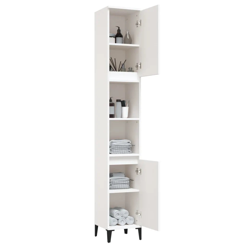 Armadietto da Bagno Bianco 30x30x190 cm in Legno Multistrato 819796