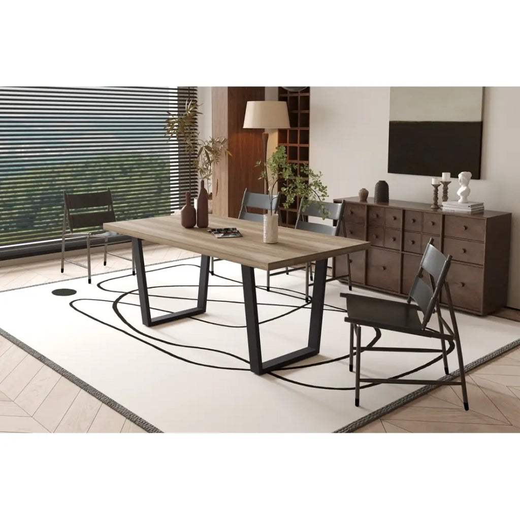 Tavolo da pranzo ALTONIA – 180x90 cm – Effetto legno di mango – Gambe in metallo – Design industriale e accogliente