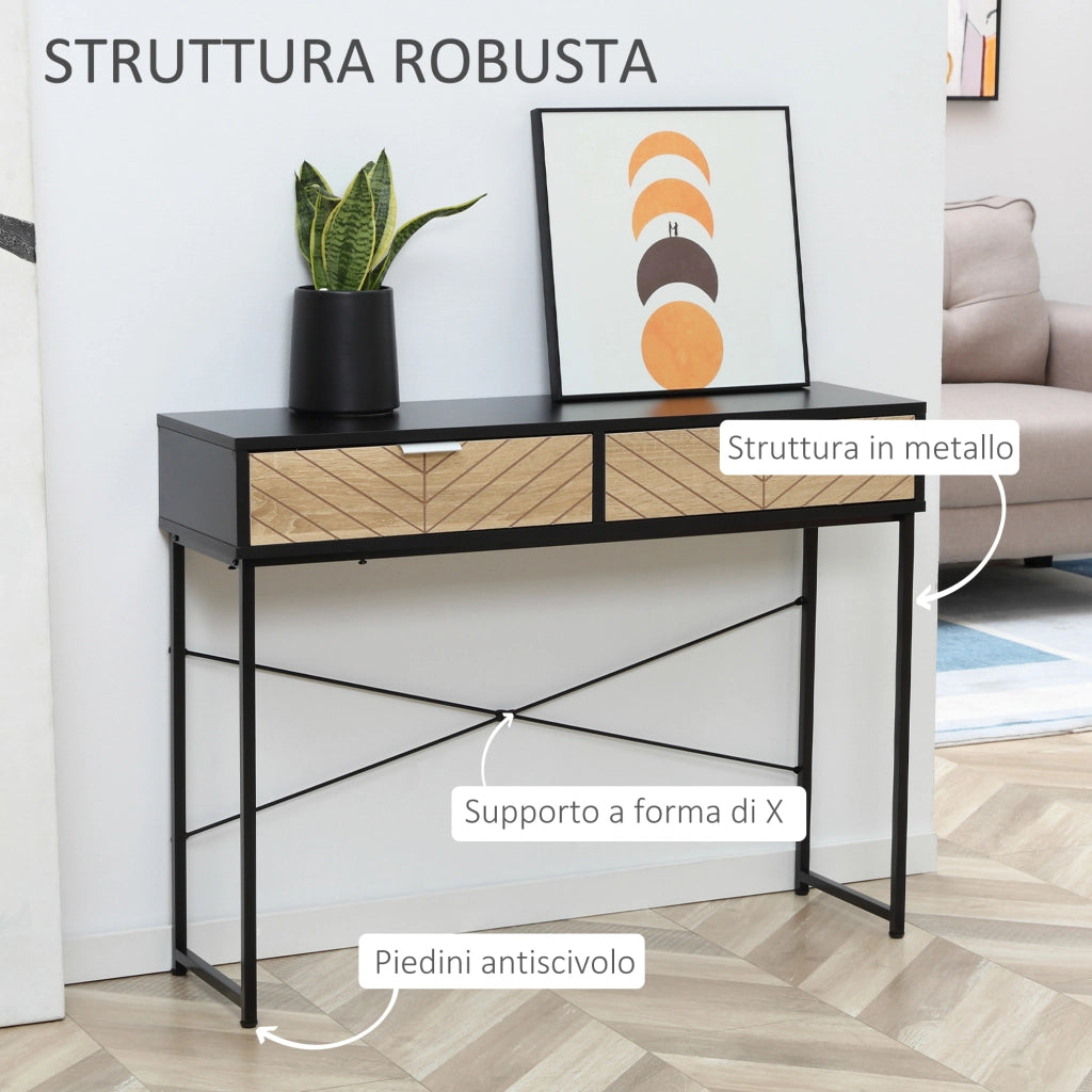 Consolle con 2 Cassetti in Metallo per Ingresso ¨C zephmum ¨C Nero 100x30x75cm