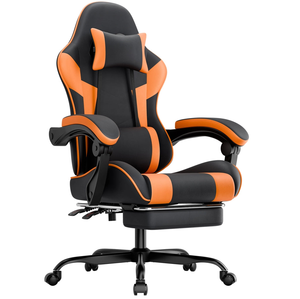 Sedia gaming ergonomica reclinabile con poggiatesta e supporto lombare in PVC arancione