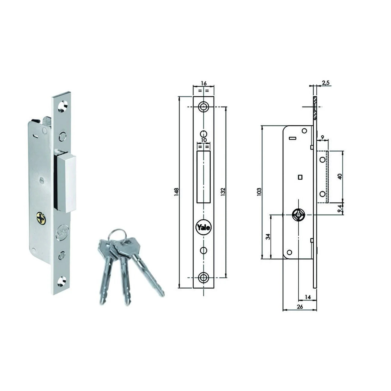 SERRATURA DA MONTANTE SOLO CATENACCIO ART. YF5810 YALE E13,5 - Frontale 16 mm - YALE