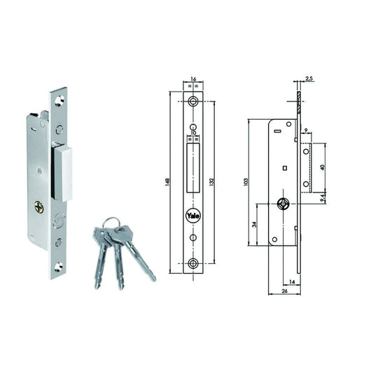 SERRATURA MONTANTE INFILARE YF58 YALE  B.Q NICH F.MM 16 C/SPILLO M1 E.MM 14