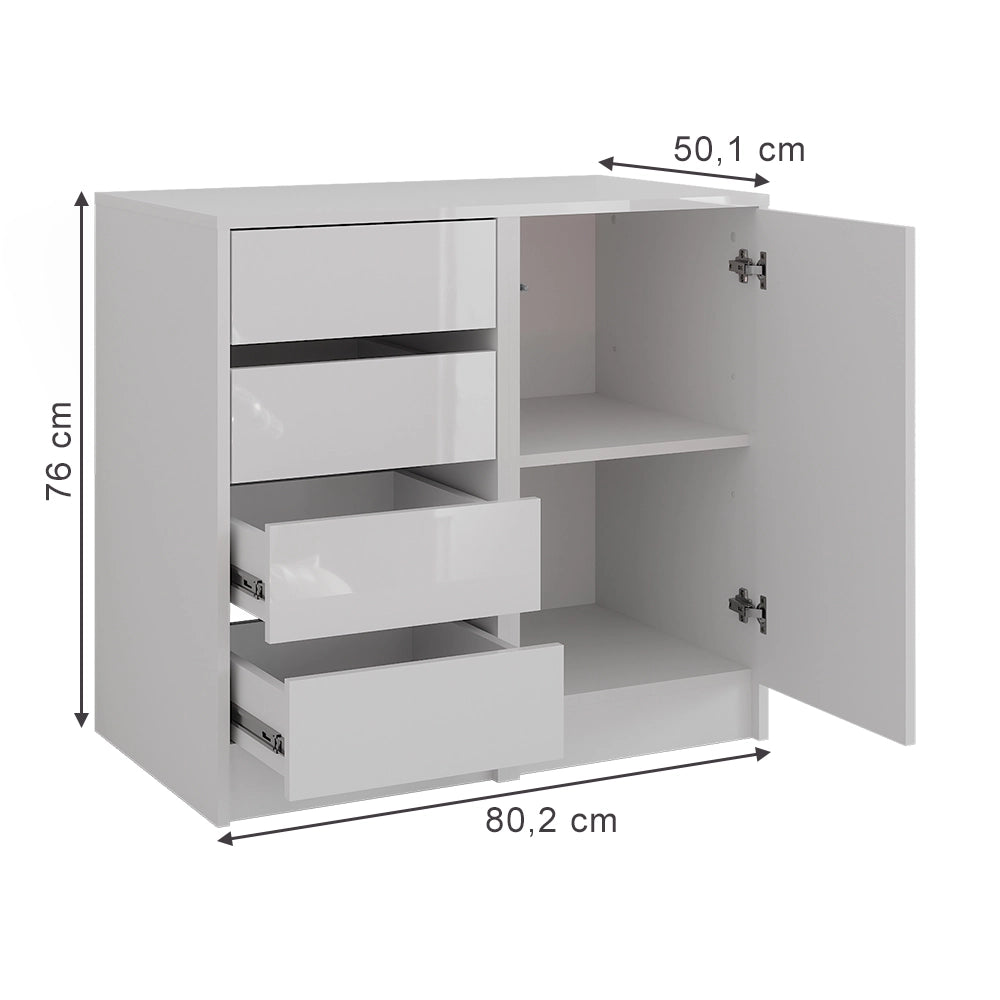 Vicco Cassettiera per camera da letto Bianco/bianco lucido 80.2 x 76 cm 2 parti