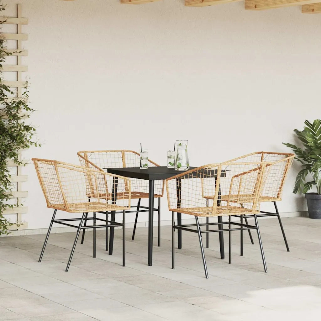 Set da Pranzo da Giardino 5pz Polyrattan Vetro