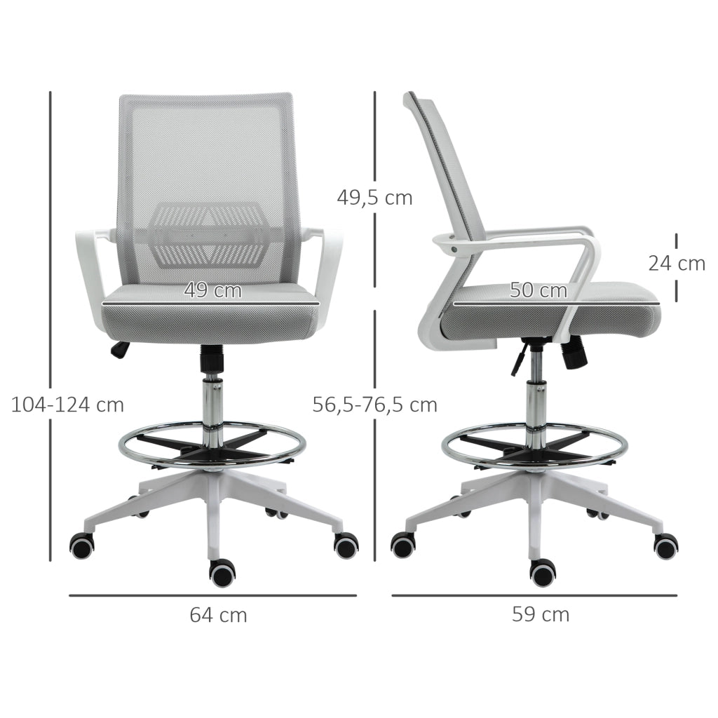 Sedia da ufficio con rotelle regolabile in altezza ¨C zephmum ¨C grigio/bianco rete 64x59x104-124 cm