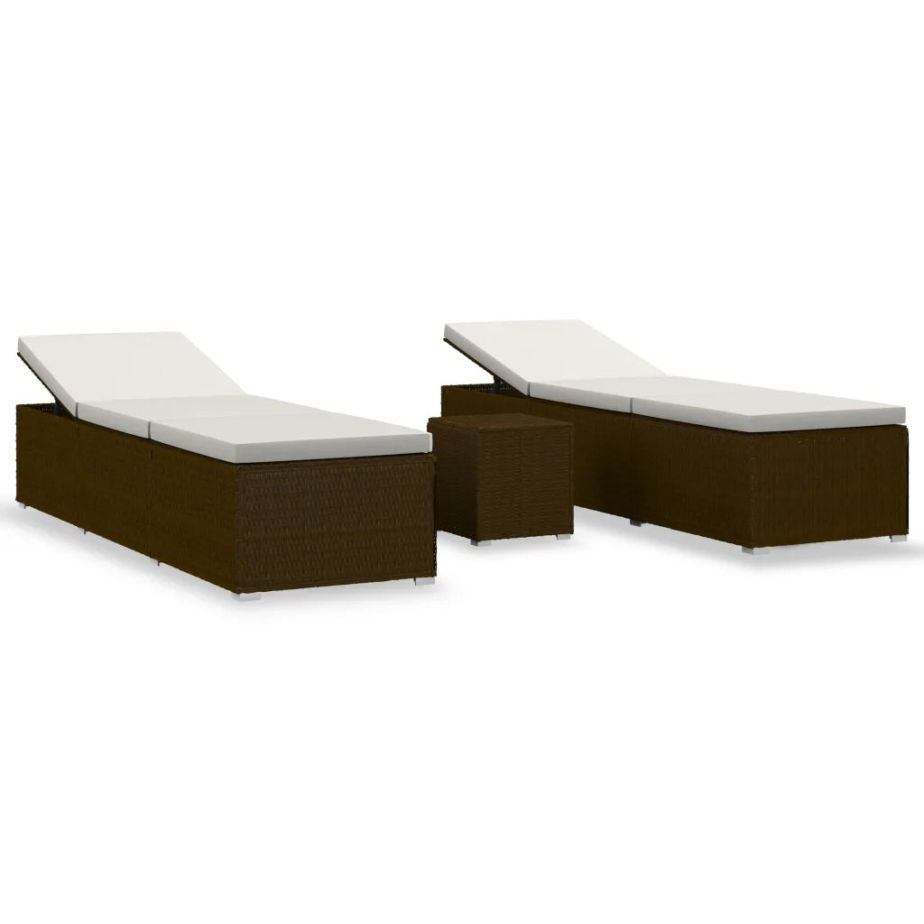 Lettini Prendisole con Tavolino 3 pz in Polyrattan Marrone 3057663