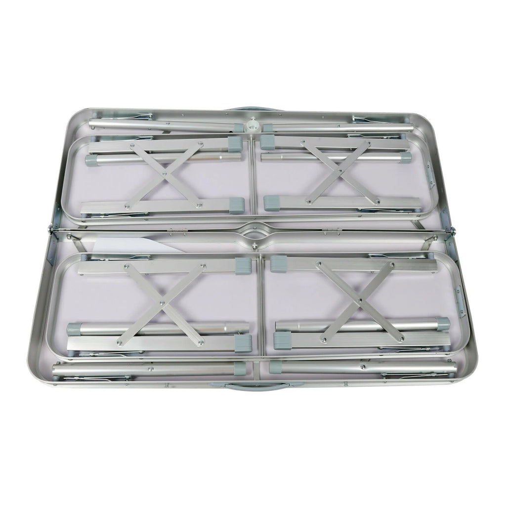 Tavolo valigia pieghevole in alluminio 2 panche tavolo da campeggio finitura 90 cm in legno barbecue party 16_0002497