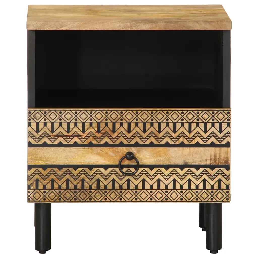 Comodino Nero 40x33x46 cm in Legno Massello di Mango Grezzo 4018634