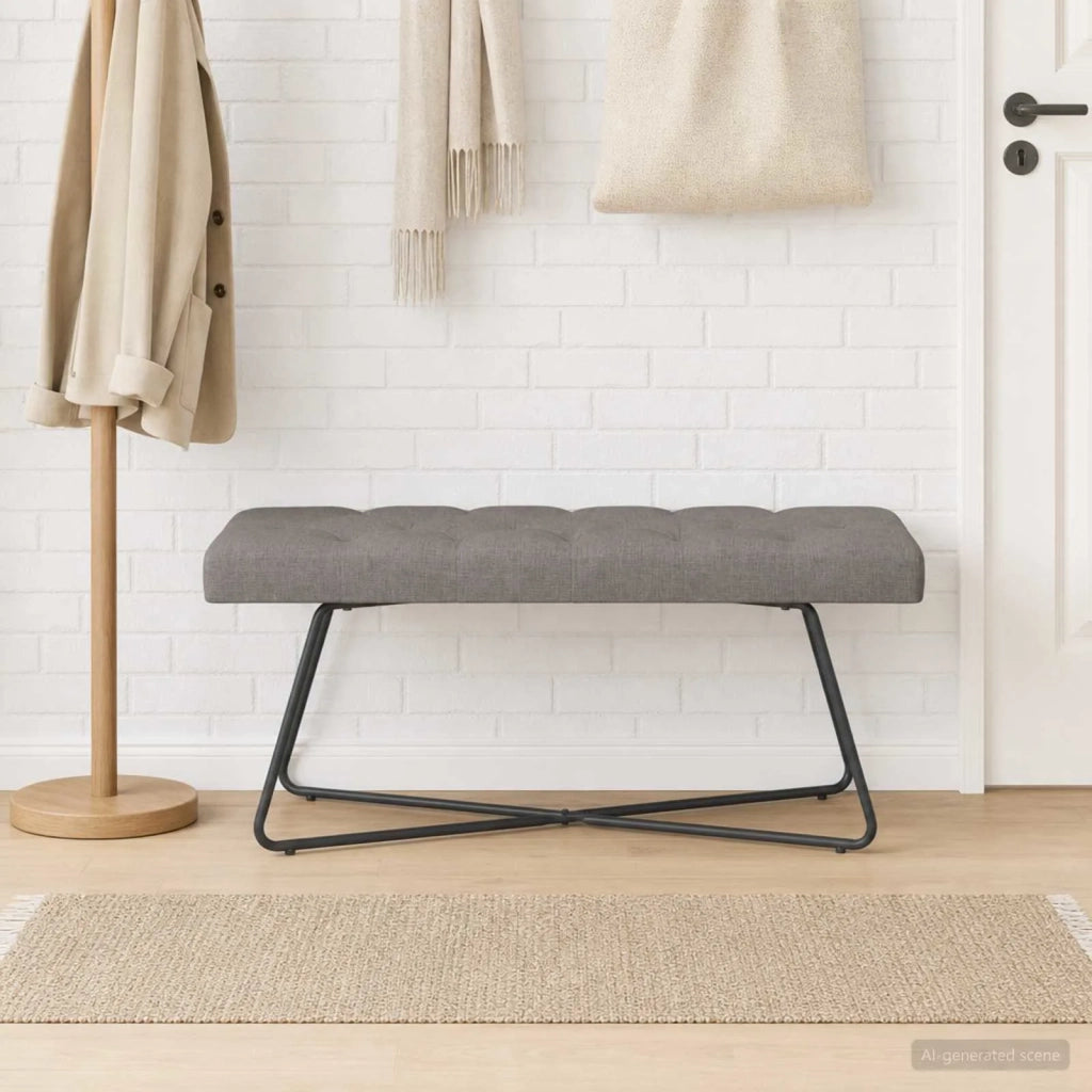Panchina con bottoni imbottiti Tortora 110 x 40 x 46 cm Tessuto 42038377