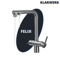 Felix | miscelatore estraibile 3 vie premium grigio titanio opaco | rubinetto da cucina a osmosi in acciaio inox| 360 gradi rotabile filtro 3 attacchi