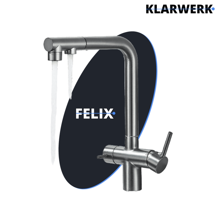 Felix | miscelatore estraibile 3 vie premium grigio titanio opaco | rubinetto da cucina a osmosi in acciaio inox| 360 gradi rotabile filtro 3 attacchi
