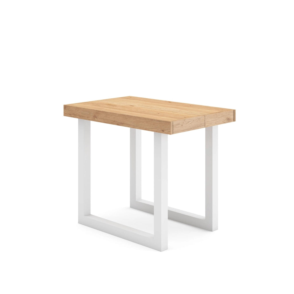 Consolle allungabile, 302x90x73cm, Per 14 persone, Gambe in legno, colore Rovere e bianco RF2965