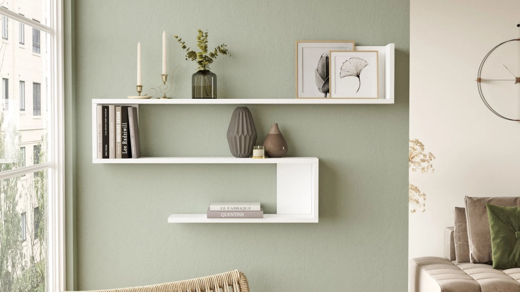 Mensola da parete in legno "WL10" - 120 x 14 x 71 cm - Bianco