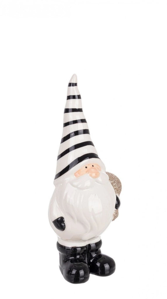 Babbo Balmy in piedi bianco-nero con sacco