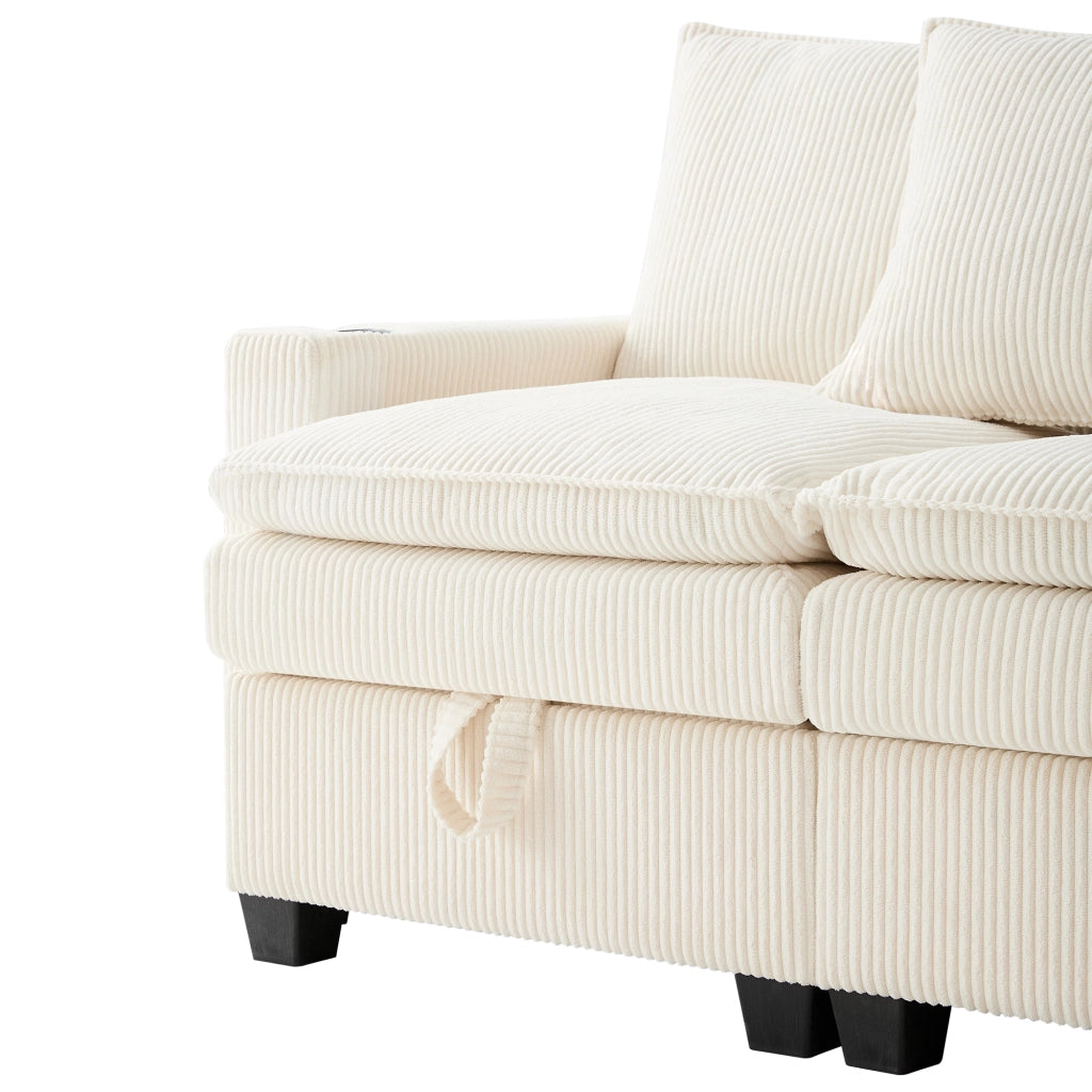 DIVANO Modulare L/U 280x151x82 cm Corduroy Beige con 2 poggiapiedi