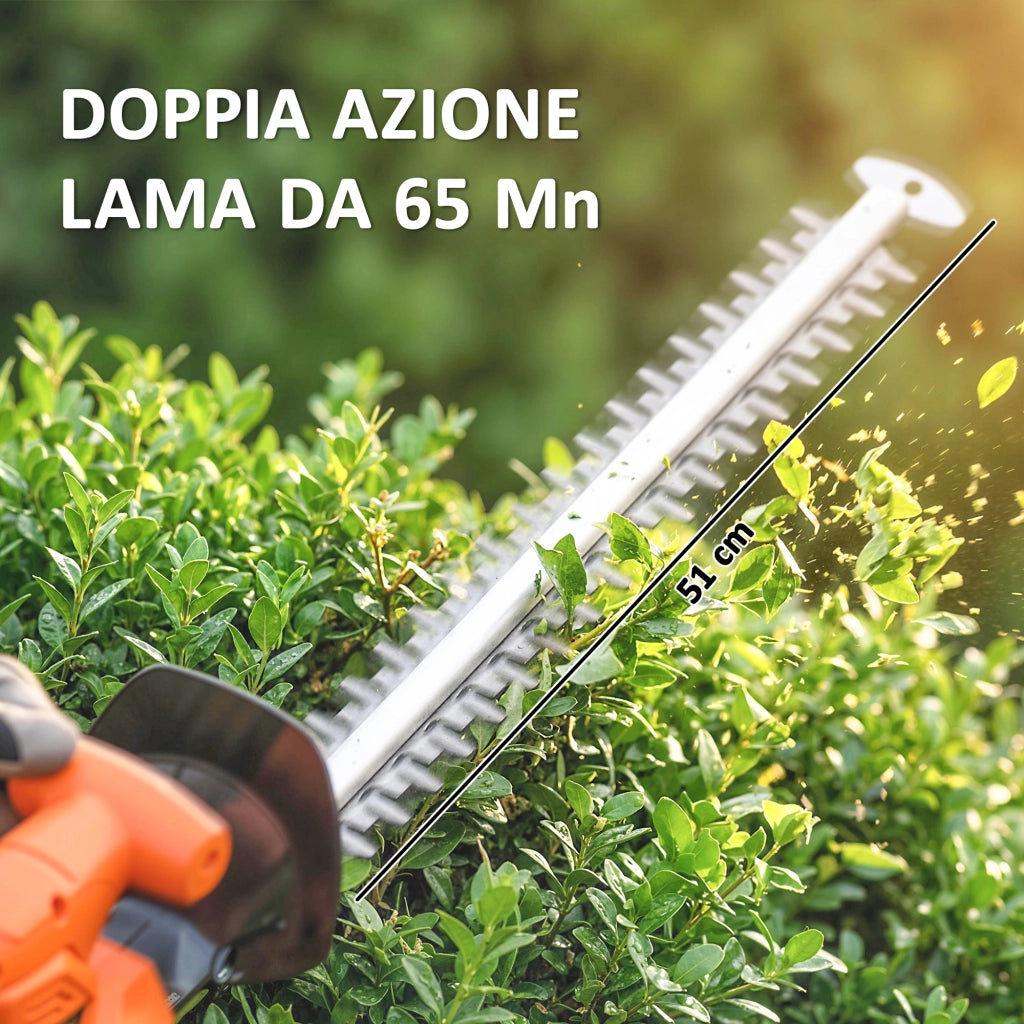 Tagliasiepi Elettrico con 2 Batterie 4000mAh e Palo Telescopico in Alluminio Arancione
