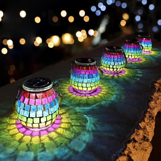 2 Pezzi di Lampioncini a Neon IP68 Acqua-Resistenti a Mosaico a Forma di Pera e Sospesi – Lampada Proiettore per Terrazza e Giardino
