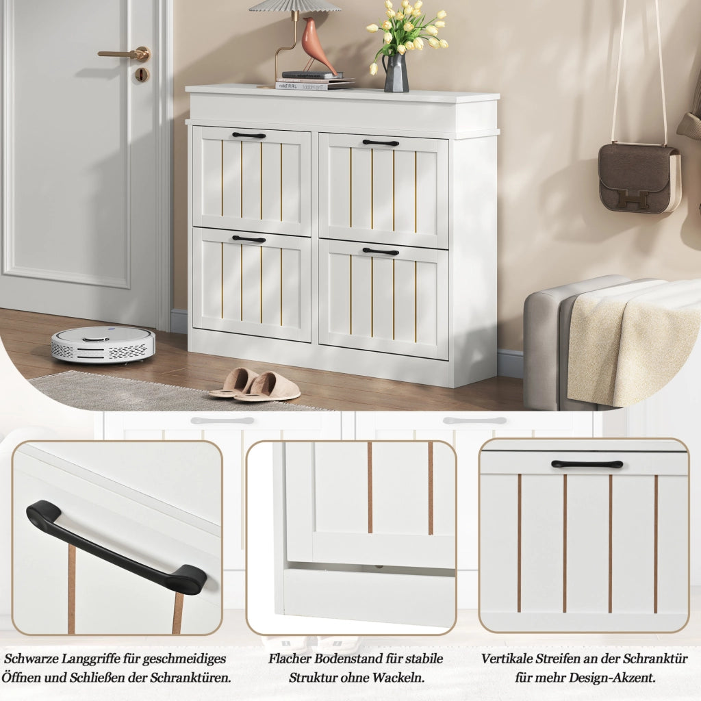 Scarpiera sottile a 4 ribalte con 8 scomparti, bianco
