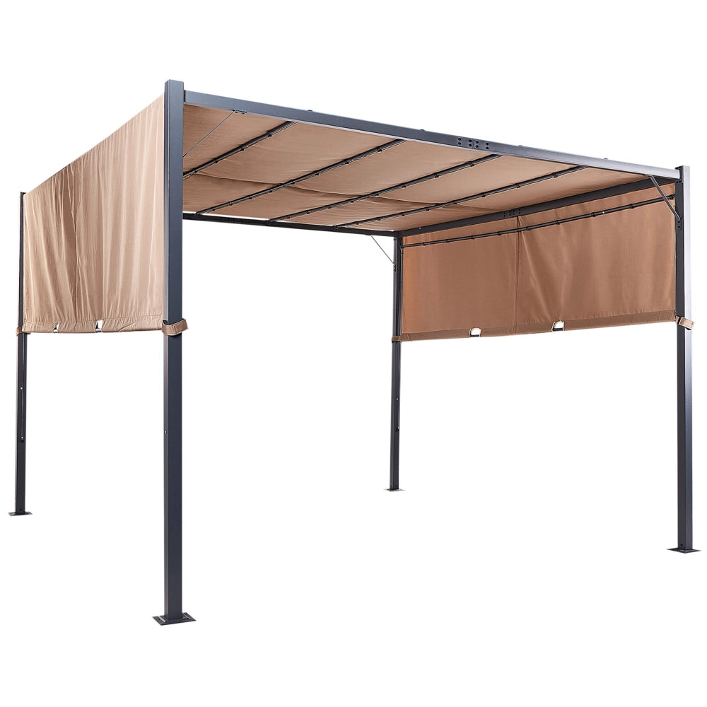 Gazebo in metallo e poliestere marrone con luci LED 310 cm pergola da giardino