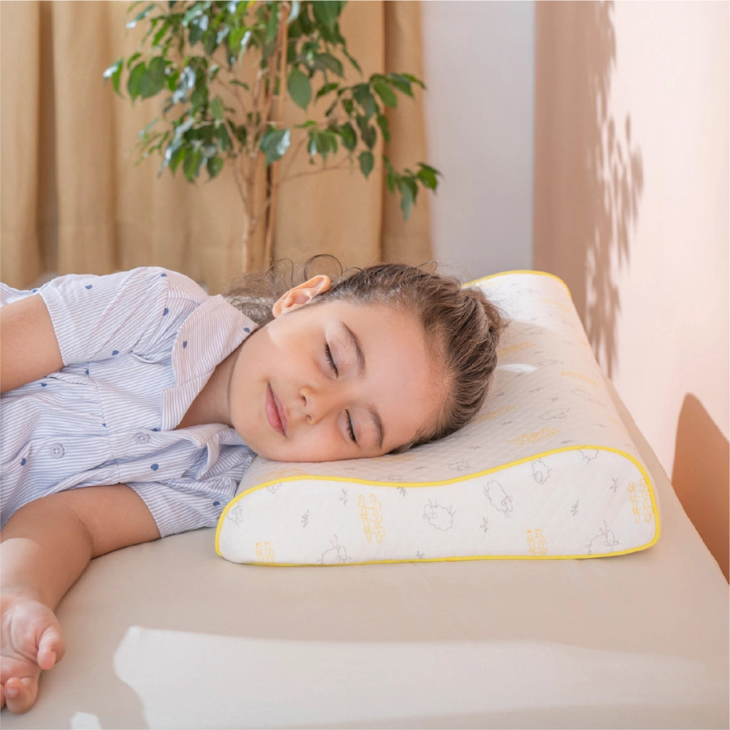 Cuscino Bambini Memory Foam Doppia Onda 47x32 cm (Altezza 6/8 cm) – Supporto Testa e Collo, Traspirante, Federa Sfoderabile Lavabile, Design Ergonomico per Sonno Confortevole