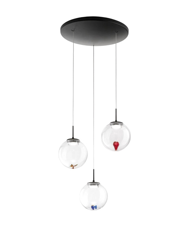 Ariel - Lampada a sospensione circolare 3 luci con forme Fabas Luce - LED 21W dimmerabile - Trasparente Rosone rotondo d.35cm