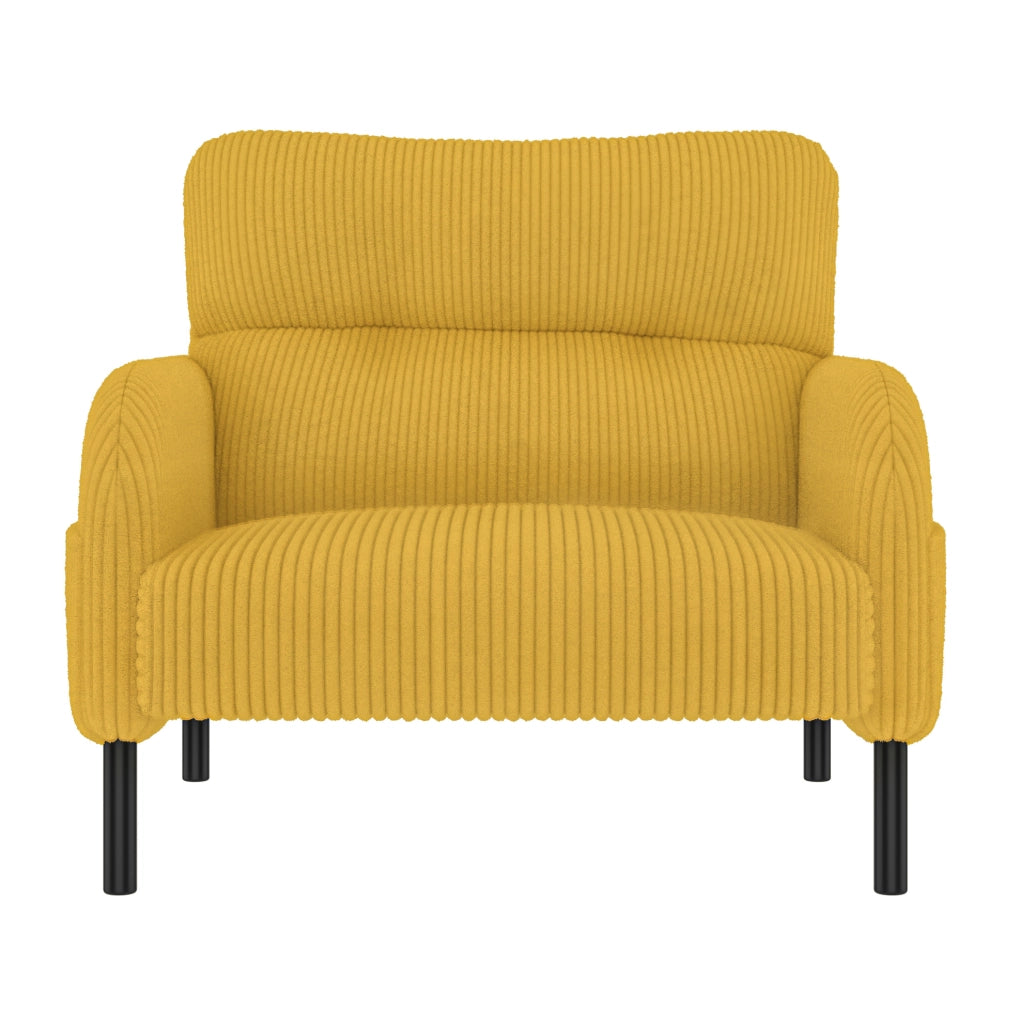 Set salotto 3 pezzi in velluto a coste giallo con divano 2 posti; poltrona e pouf