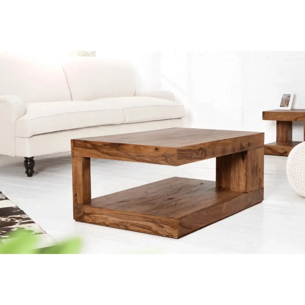 Tavolino basso GRADI 90 cm in legno massiccio di Sheesham – Tavolino basso rettangolare con spazio di stoccaggio