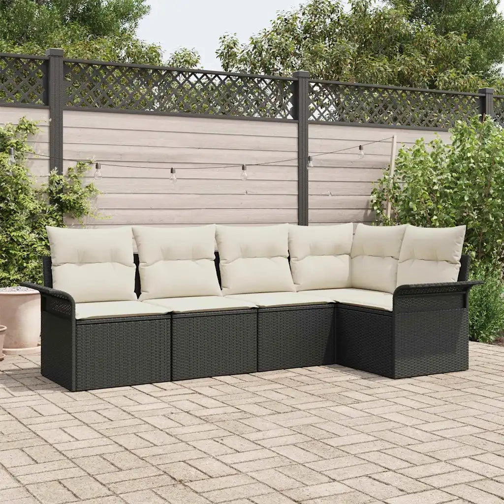 Set Divano da Giardino con cuscino 5 pcs Nero polyrattan 3345357