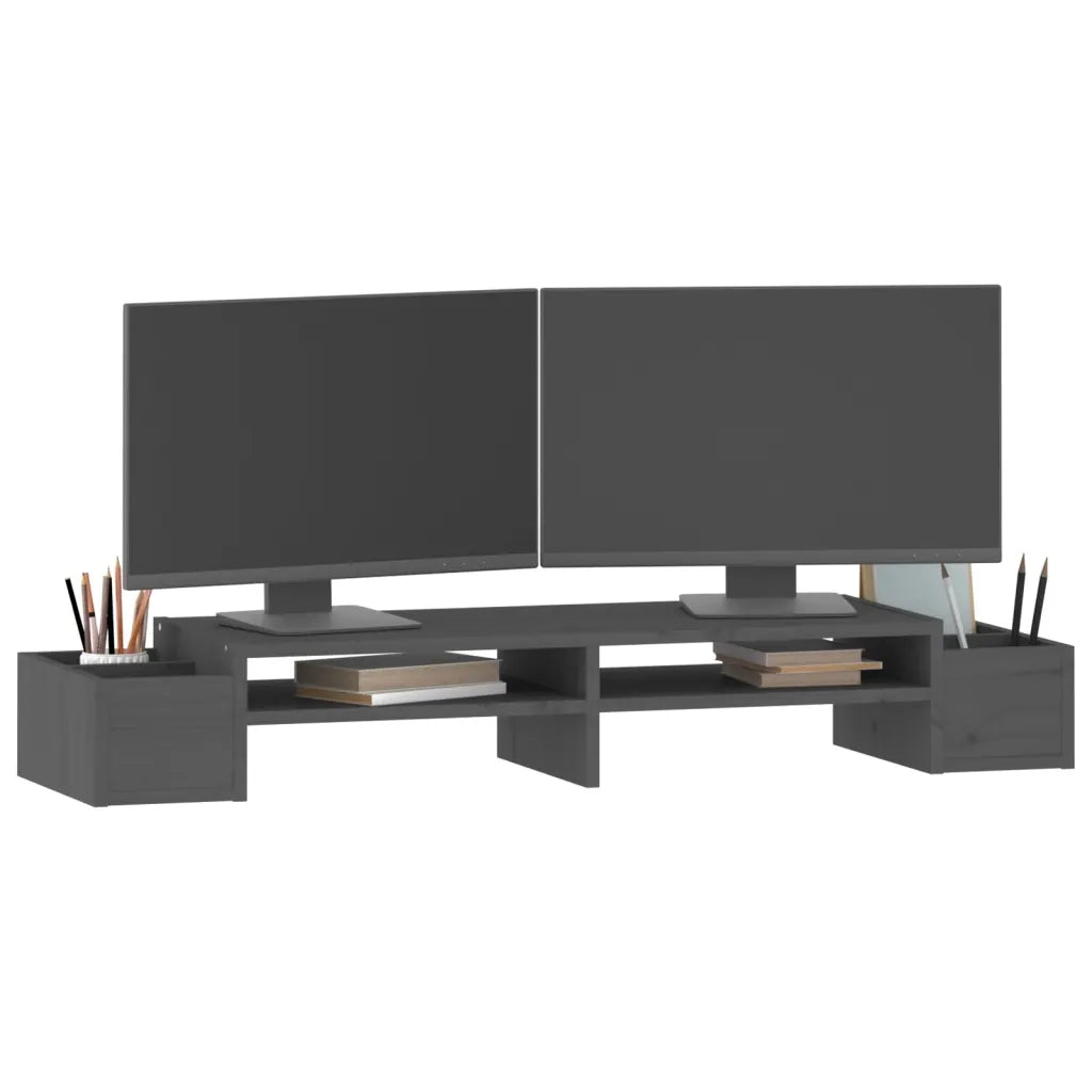 Supporto per Monitor Grigio100x27,5x15cm Legno Massello di Pino 813971