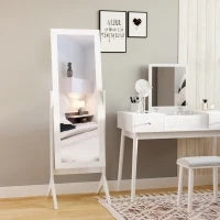 Specchio a Figura Intera con 4 Gambe e Angolazione Regolabile, in Legno e Vetro, 47x46x148 cm, Bianco