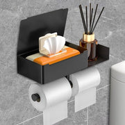 Sostegno per carta igienica senza foratura, sostegno per carta igienica con 2 contenitori, sostegno per carta igienica con cassetta per asciugamani umidificanti, sostegno per carta igienica con piastra per bagni, cucine, nero