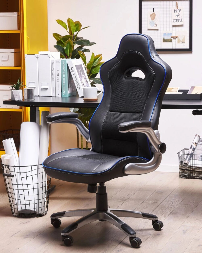 Sedia da ufficio Girevole in ecopelle nera con ruote regolabili in altezza ergonomica moderna