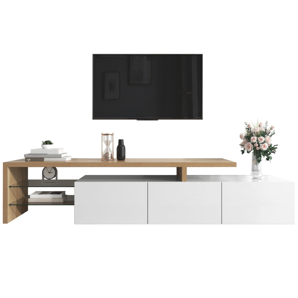 Mobile TV con LED ¨C MINIMAL ¨C Bianco Lucido, Legno, Vetro