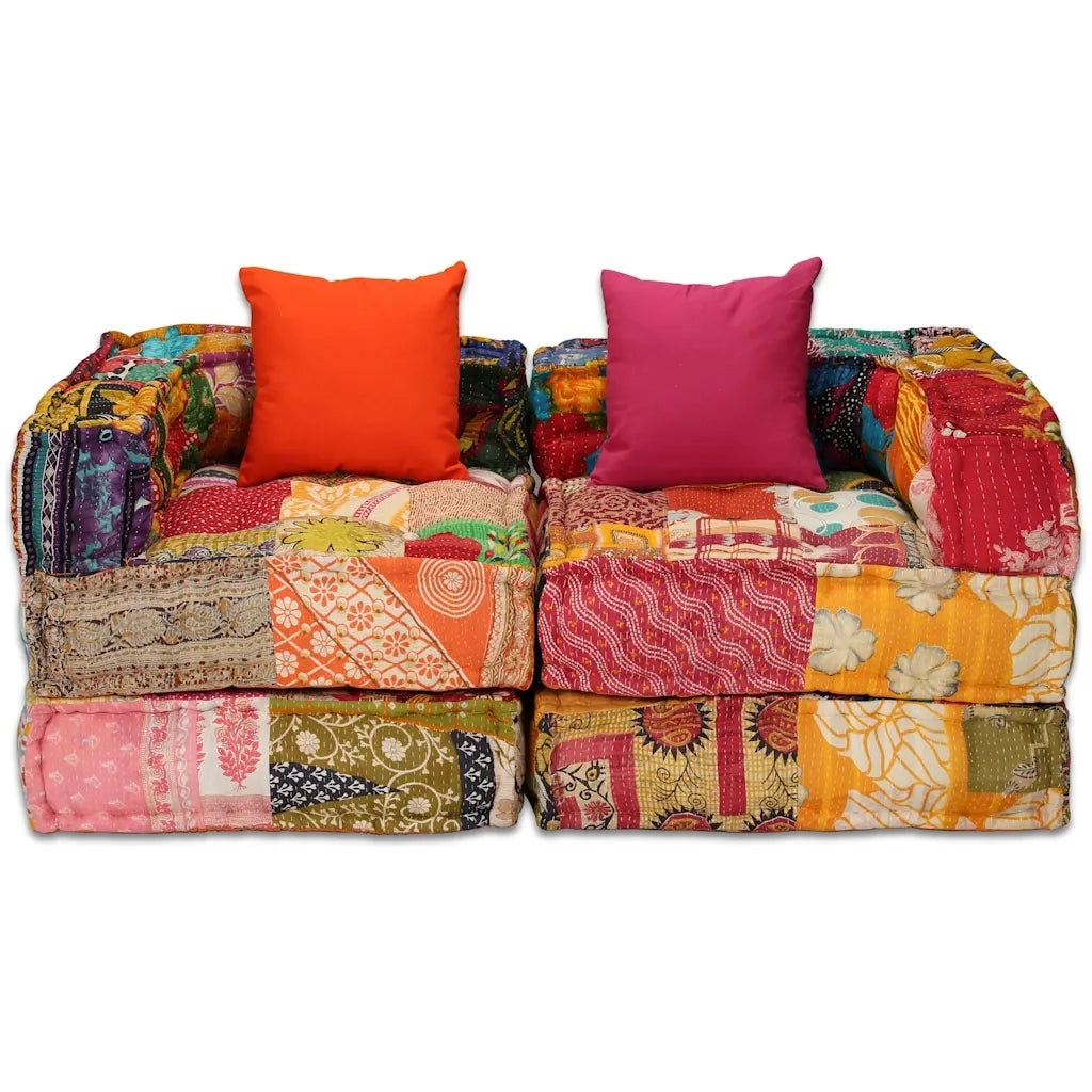 Pouf Modulare a 2 Posti in Tessuto Patchwork