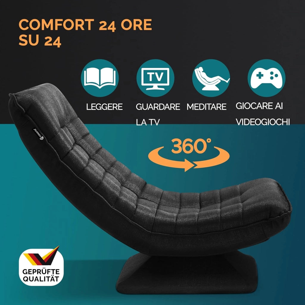 ® Poltrona Relax da Lettura con Schienale Regolabile 360° Pieghevole Portata 150kg 60x105x87cm Sedia da Pavimento Imbottita Salotto Gaming