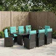 Set da pranzo per esterni 9 pz Nero e Turchese polyrattan 3422386